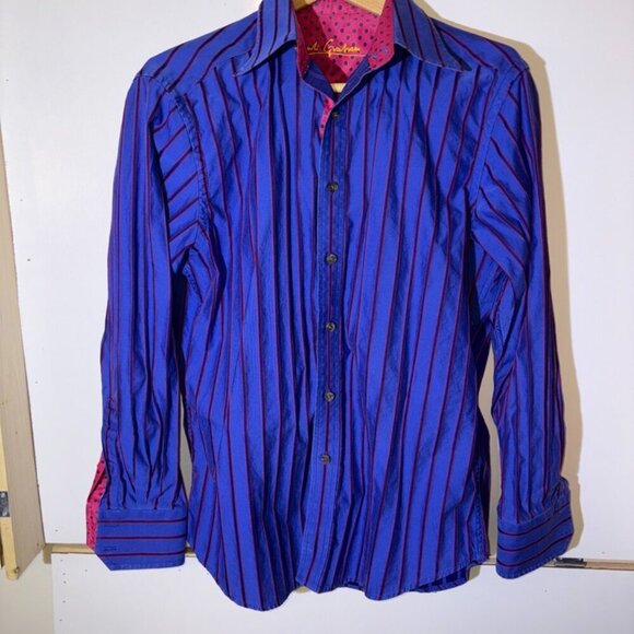 Men's Robert Graham Blue Red Purple Striped Button Down Long Sleeve size M - Picture 2 of 8